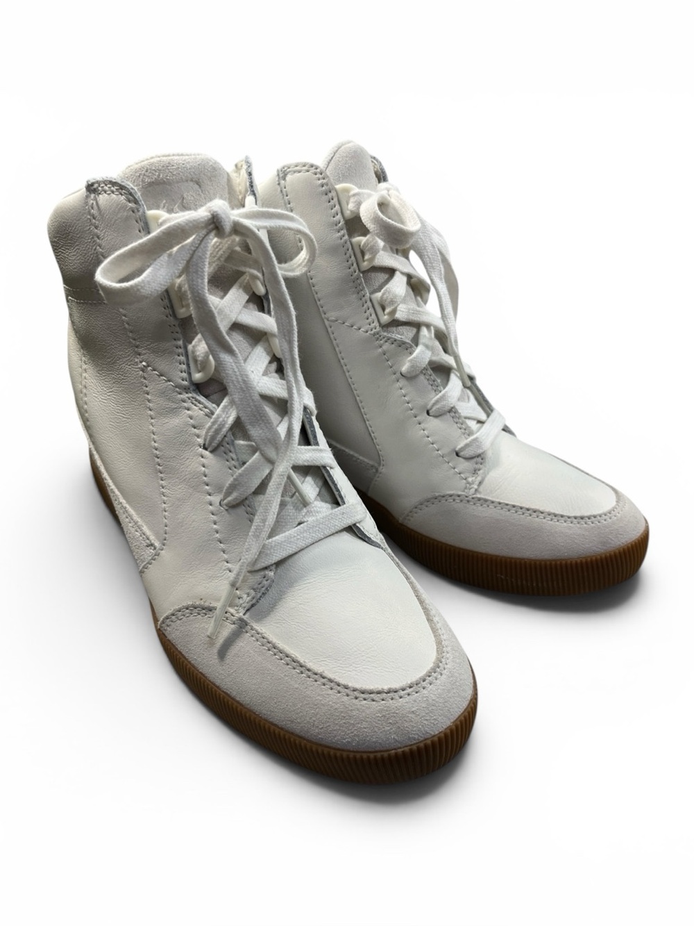 Sorel White High-Top Women's Lace-Up Sneakers with Gum Sole